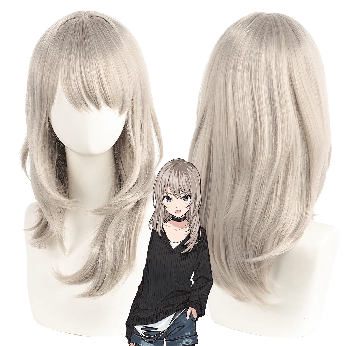 

Long Straight Synthetic Wig Natural Ash Blonde Cosplay Hair for Women Anime Girl Costume Daily Party Heat Resistant Fiber