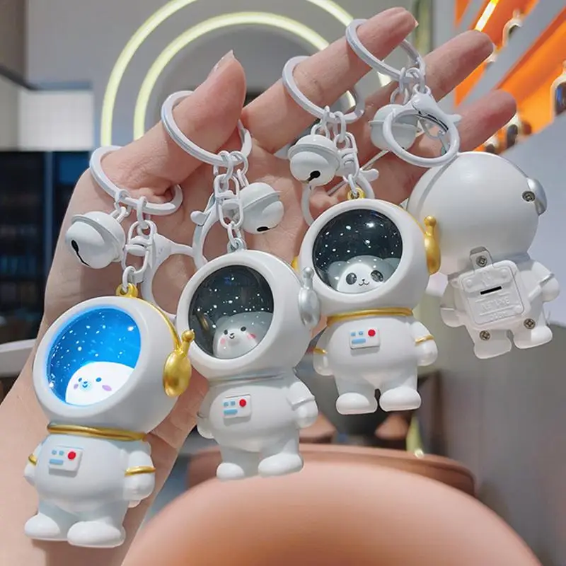 Cute Bear Astronaut Keychain Cartoon Spaceman Glowing Keyring Bag Pendant Couple Car Keyholder Creative Bag Charm Accessories