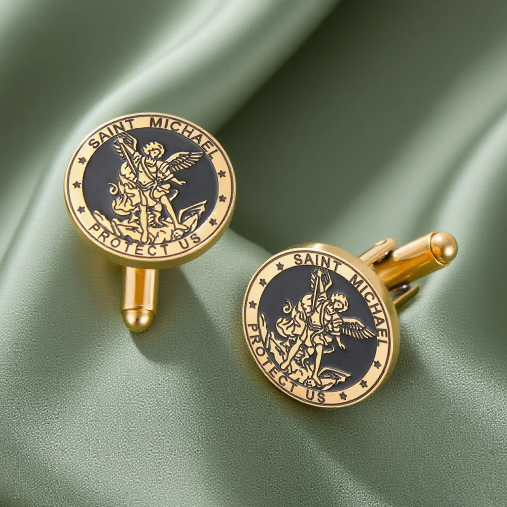 Dawapara Saint Michael Cufflinks Religious Archangel Cuff Links Protection Amulet Stainless Steel Business Men Accessories