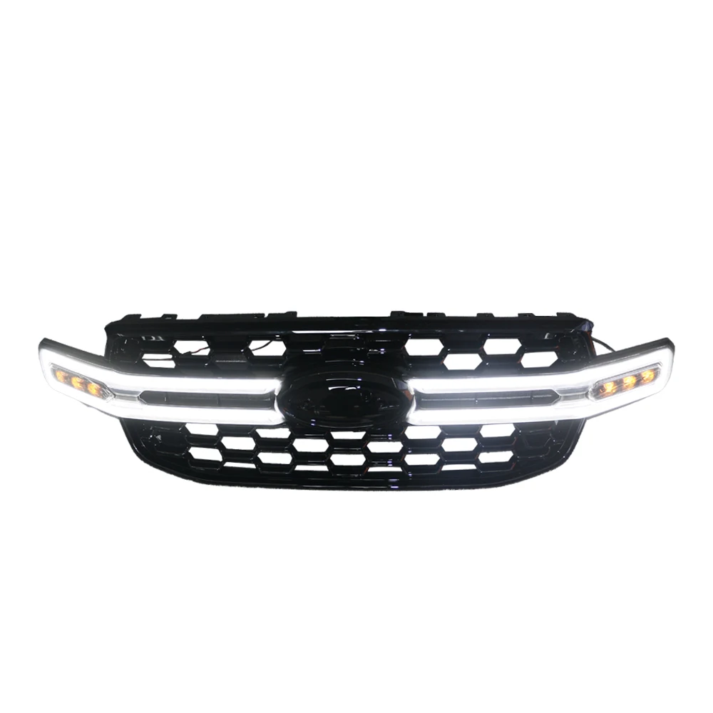 

4x4 Accessories Glossy Black Front Grille With Running Led Line Light Fit For Everest 2023 2015-