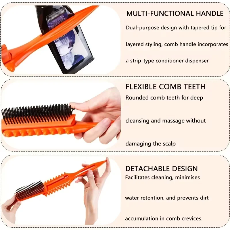 2PCS Hair Care Set Detangling Brush with Scalp Oil Applicator Head Massager Comb Anti Frizz Curly Thick Wet Dry Hair Tools