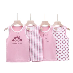 2024 Summer New Girls' Tank Top Halter Solid Color Cartoon Plaid Cotton Kids' Tank Top Girls Casual Sleeveless 3-8 Years Old