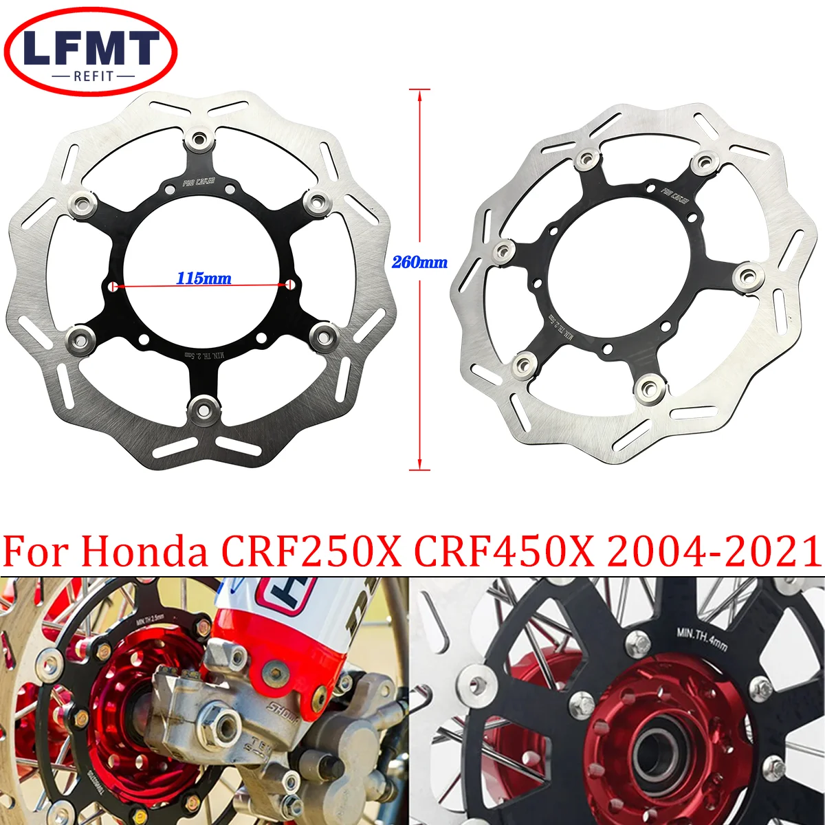 New 2024 dirt bike 260mm front floating disc For CRF250X CRF450R CRF450X CRF450RX CR125R CR250E CR25 2007 2013 2023