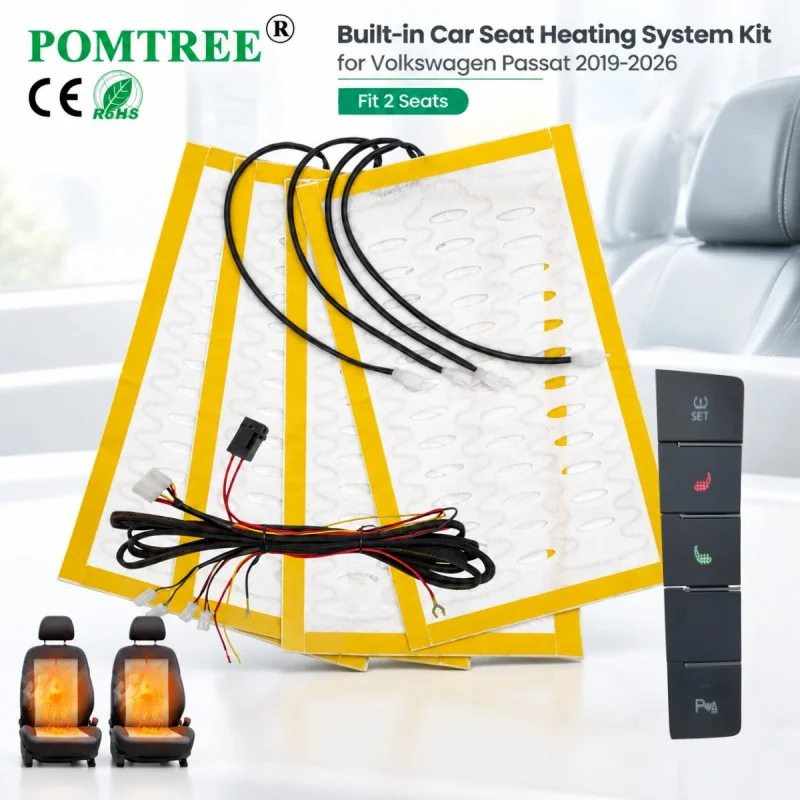 Built-in Car Seat Heating System Kit Fit For Volkswagen Passat 2019-2026 Fit 2 Seats,Alloy Wire Heater Pads & Dedicated Switch