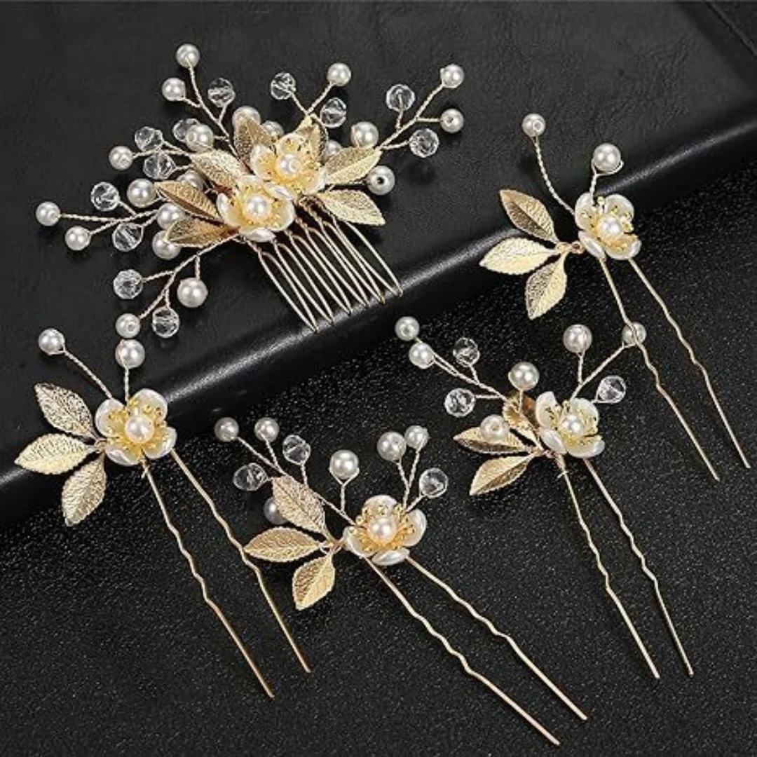 5 Pcs Crystal Luxury Hair Accessories Set Sweet Romantic Women\'s Bride Party Wedding Accessories Jewelry Hair Clip Hair Comb Set
