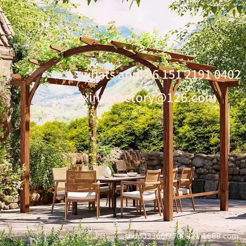 

Customizable outdoor pavilion courtyard preservative wood villa garden solid grape stand canopy rural yard leisure pavilion