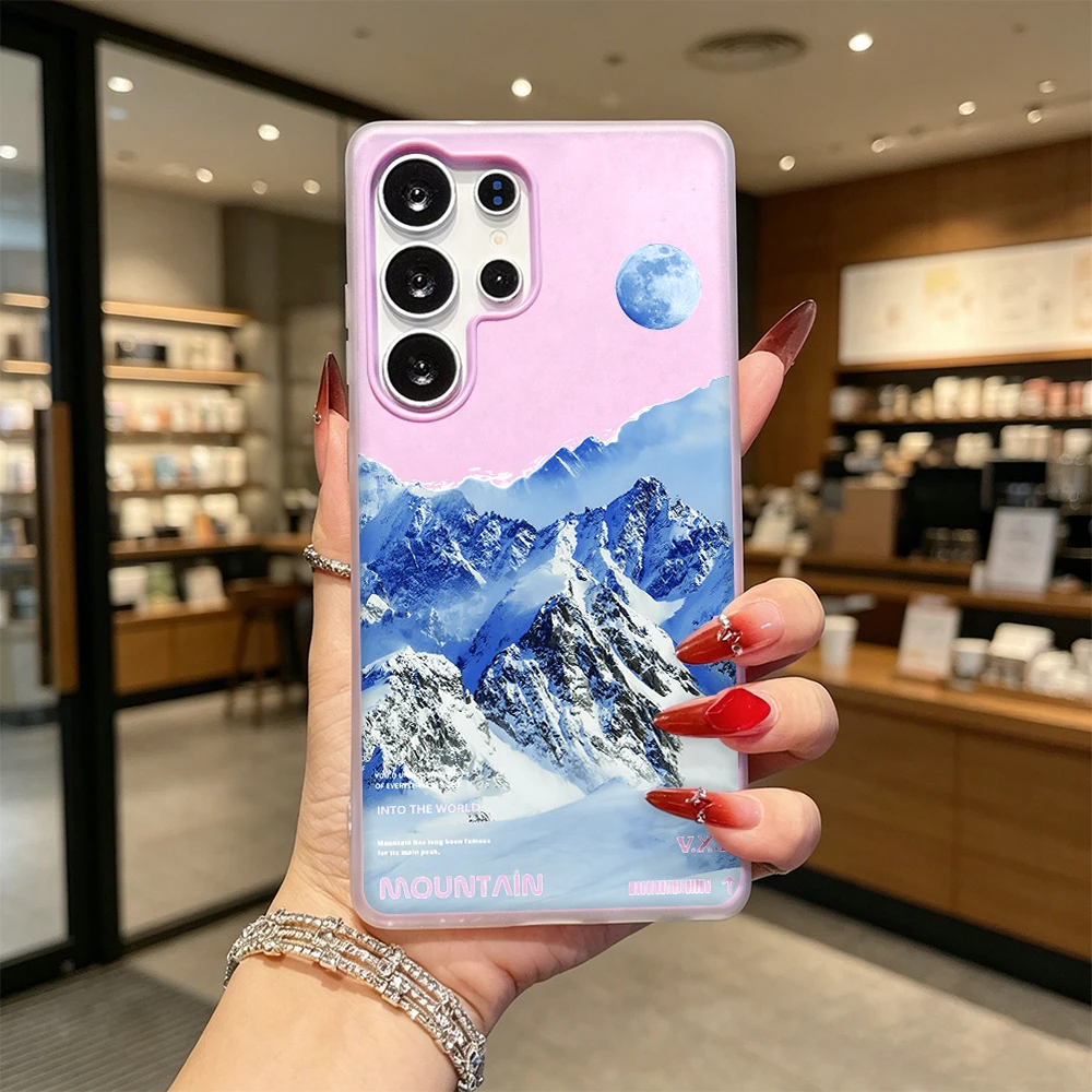 Blue Snow Mountain Shockproof Anti-Drop Dual Layer Jelly Soft Case For Samsung Galaxy S26 S25 S24 S23 S22 S21 S20 Ultra Plus