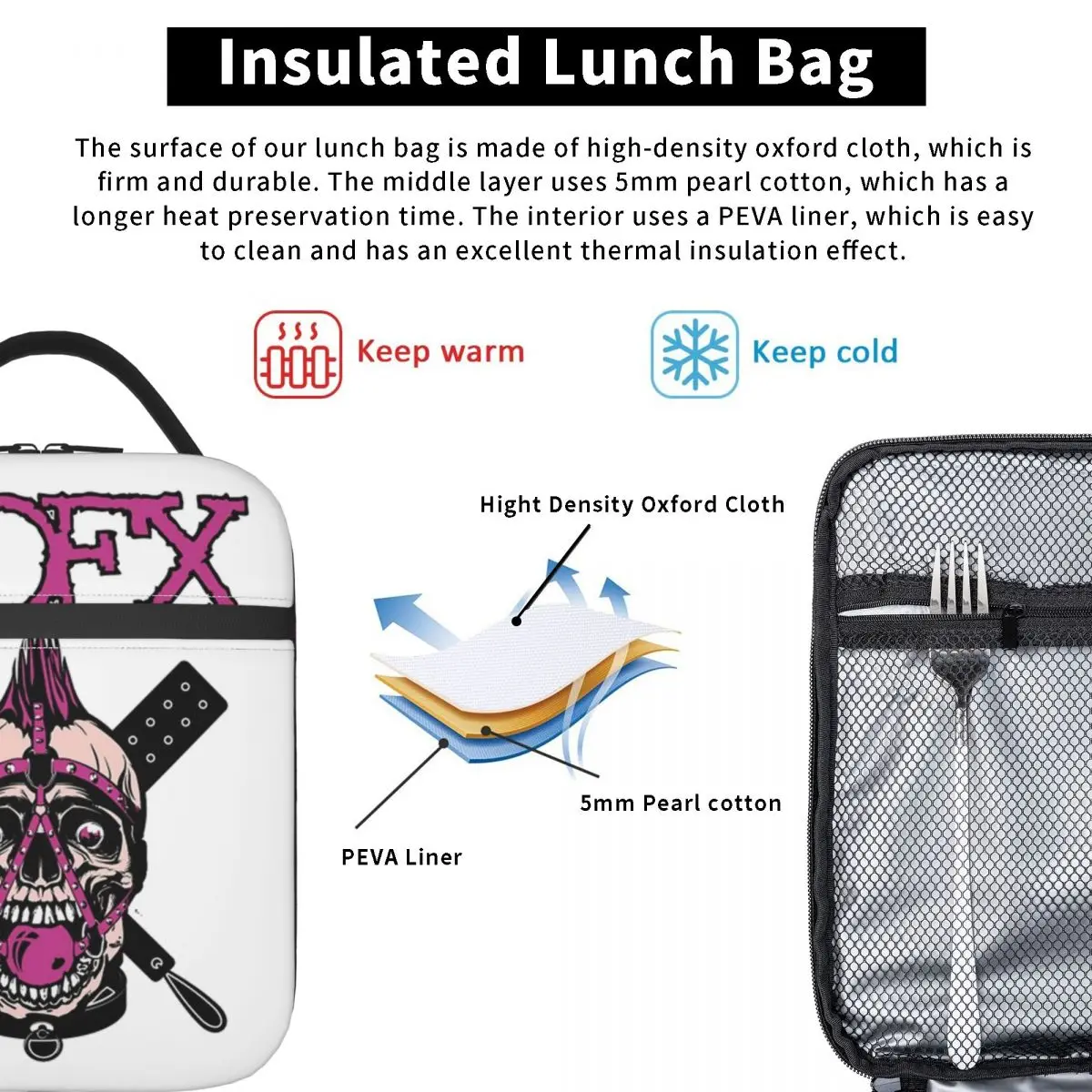 Bolsas de almuerzo con aislamiento térmico para el trabajo, contenedor de alimentos portátil, enfriador térmico, rosa, Calavera, Nofx, banda Punk