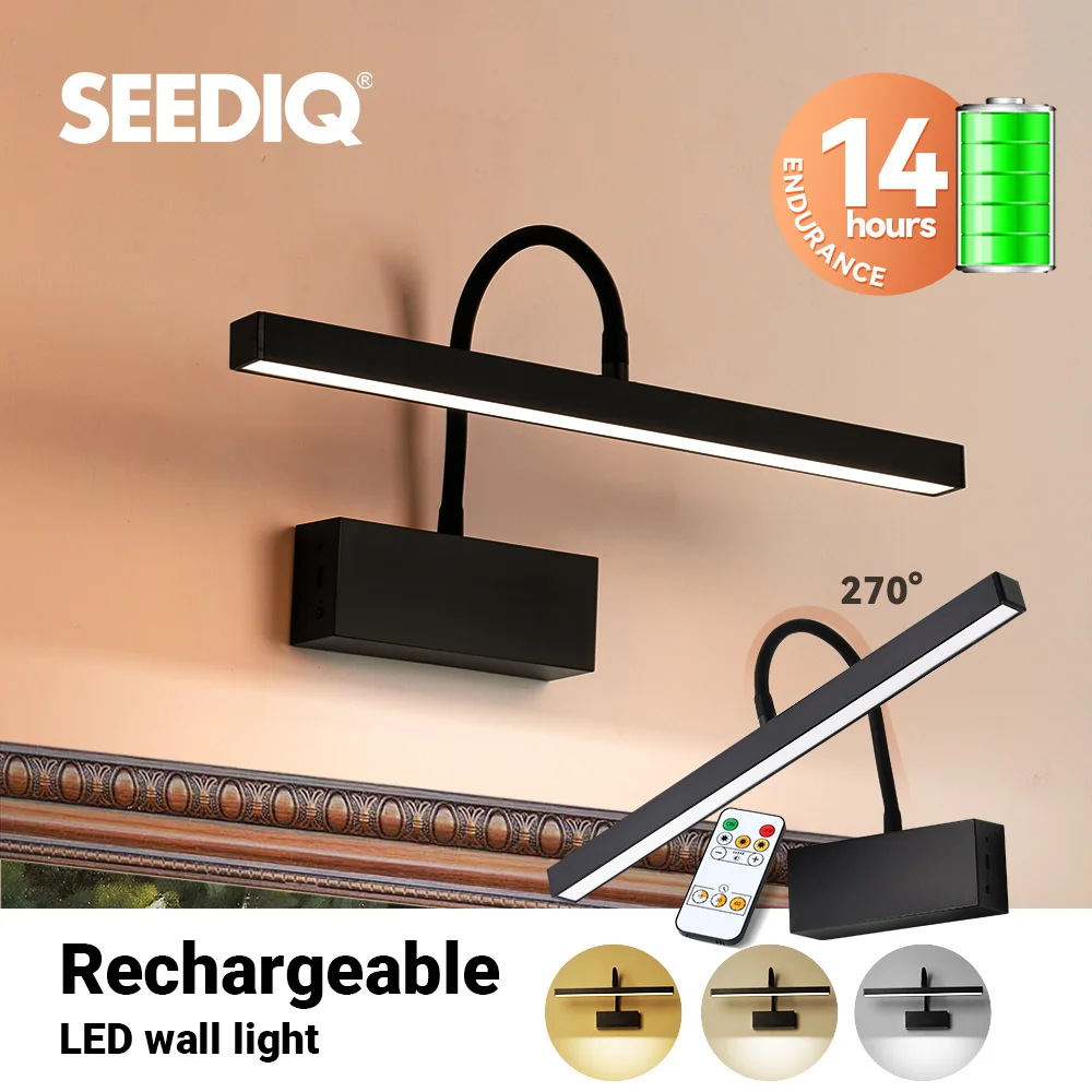 

2-Pack LED Wall Lights Indoor Rechargeable Wireless Dimming 4400mAh Interior Wall Sconce with Remote Control Black Wall Lamp