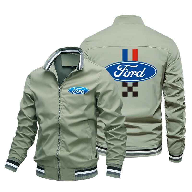 2025 new fashionable and versatile casual men's top jacket rinted custom locomotive Ford logo motorcycle