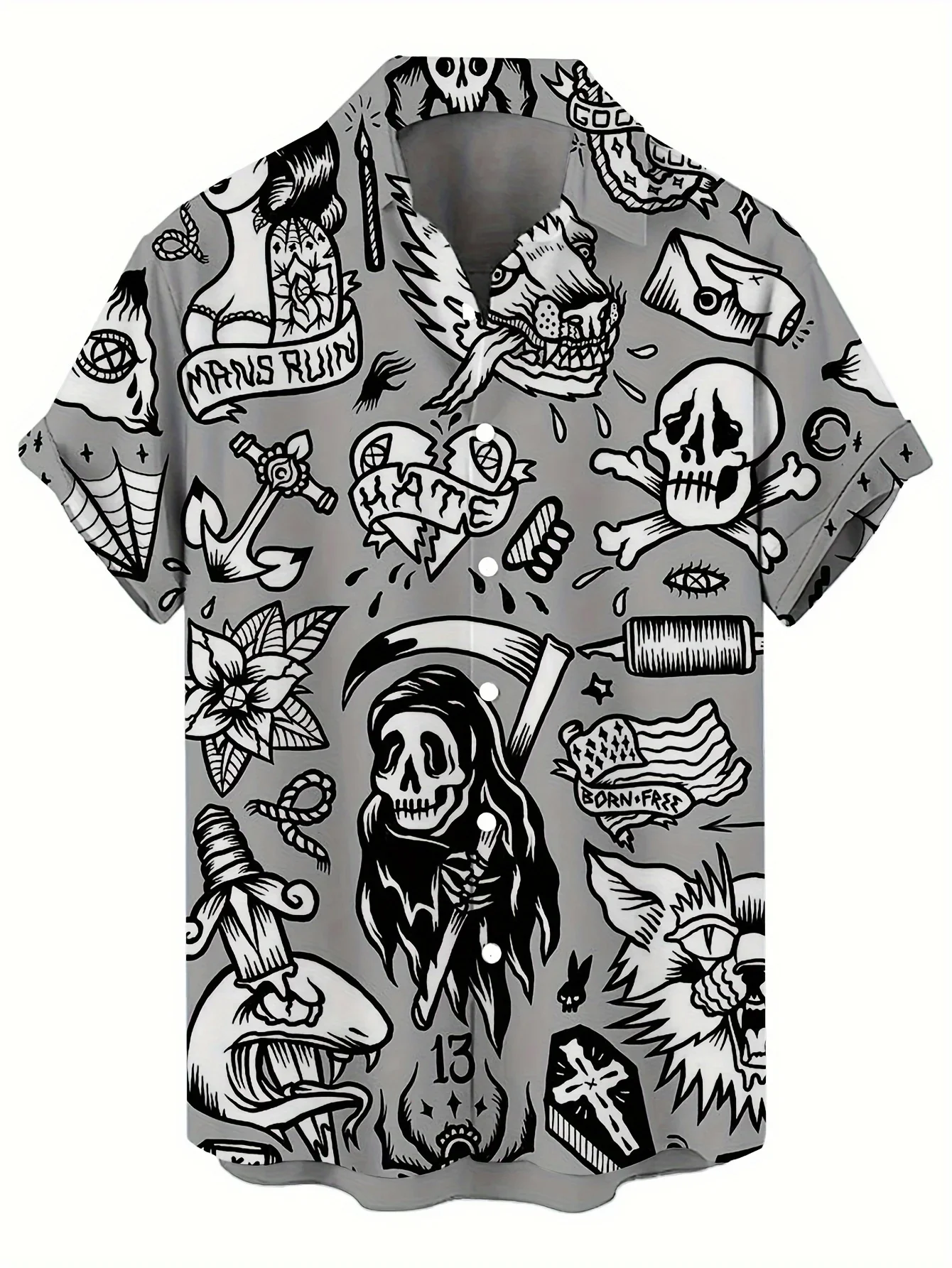 2025 Camicie da uomo con teschio Horror Stampa 3d Camicie hawaiane casual Camicia retrò da uomo per uomo Street Button Maniche corte Abiti con risvolto