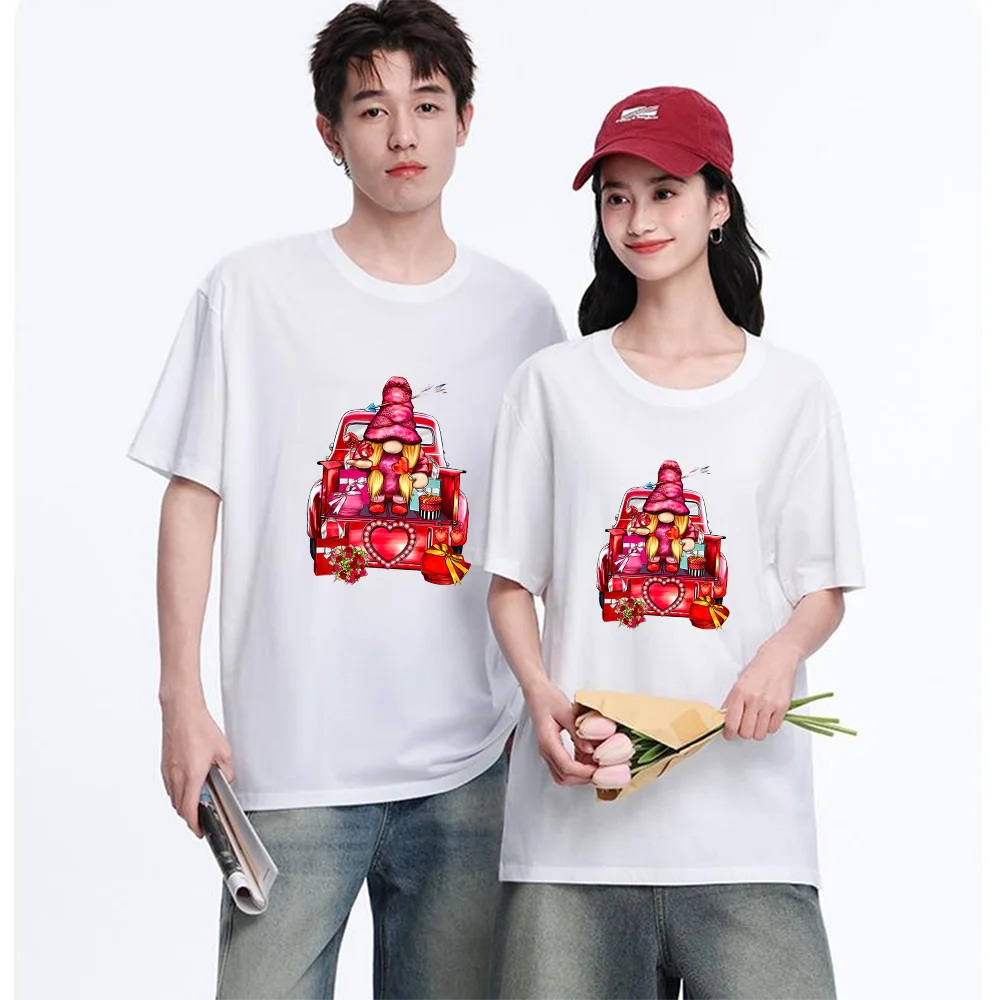 Gnome In Red Truck With Heart Gifts Printed T Shirt Breathable Fabric S-XXL Personalized Custom T Shirt Casual Short Sleeve Tee