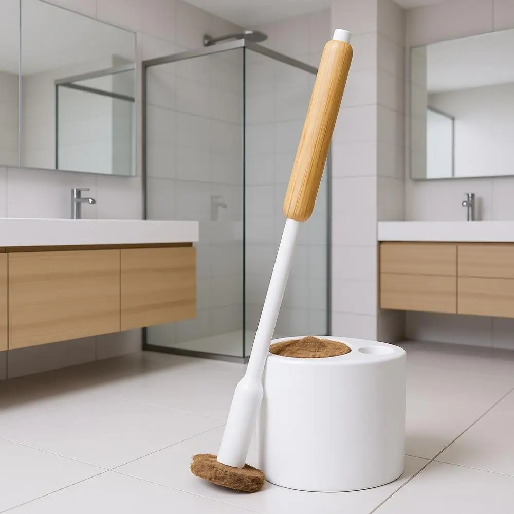 

Toilet Brush Set with Cle-In-Use Pads and Holder, Disposable, Planet Friendly Refills, Includes 8 Lemon and Tea Tree Nut Scrub P