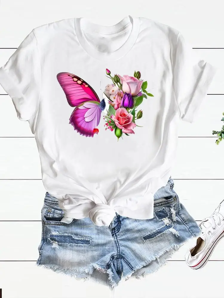 

Flower Watercolor Style Trend 90s Clothing Print Short Sleeve Top Cartoon Fashion Women Tshirt Graphic T-shirts Printing Tee