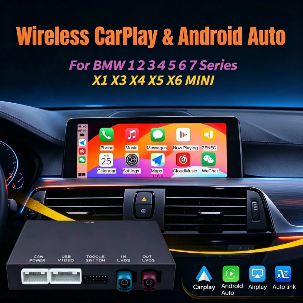 Wireless CarPlay Android Auto Decoder Box For BMW NBT ID4 System For 360 Panoramic Camera Plug and Play Retrofit Kit