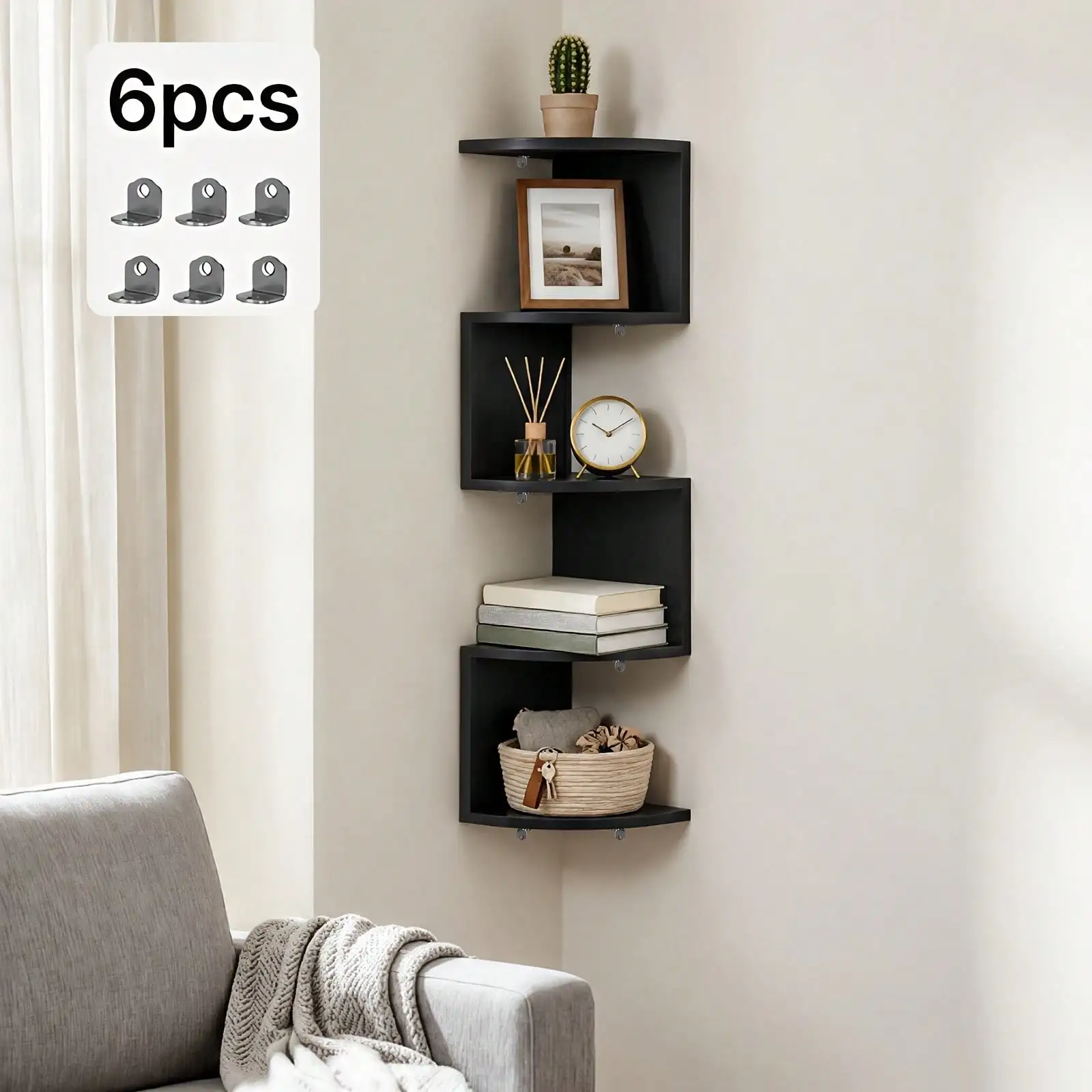 LOVEWE 1Pc Modern White Vertical 5 Tier Wall Shelf, 5.1Inch Slim Floating Wall Mount Organizer, Decorative Narrow Storage Unit, Wall Decor Furniture For Bedroom, Living Room