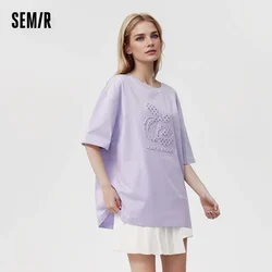 Semir 2024 Short-Sleeved T-Shirt Women Mid-Length Cool Antibacterial Summer Loose Printed Women New Style For Women