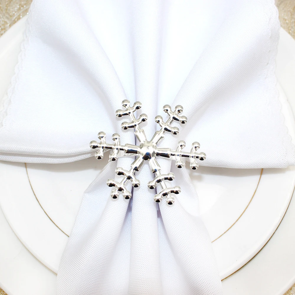 20Pcs Christmas Snowflake Napkin Rings Silver Napkin Rings Metal Napkin Buckles for Christmas Wedding Table Decoration ERC95