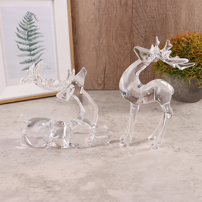 1Pc Crystal Deer Figurines Desktop Ornament Room Decor Transparent Elk Reindeer Sculpture Home Office Decoration