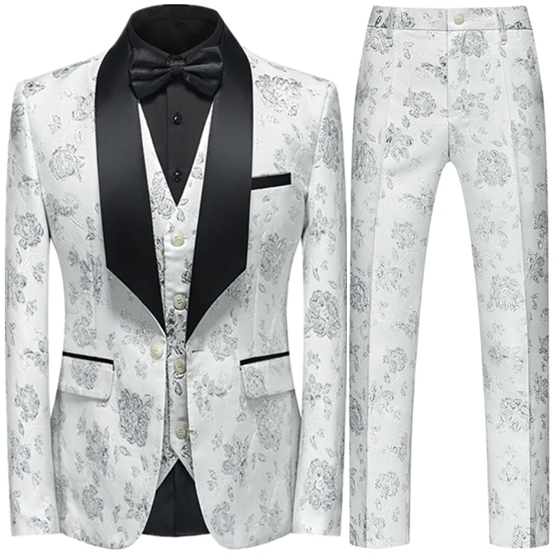 2023 Fashion New Men\'s Casual Boutique Business Wedding Host Flower Color Suits 3 Pcs Set Dress Blazers Jacket Pants Vest Coat