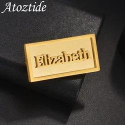 Atoztide Personalized Custom Name Logo Brooch For Women Men Stainless Steel Welding Buckle Pin Fashion Wedding Jewelry Gift