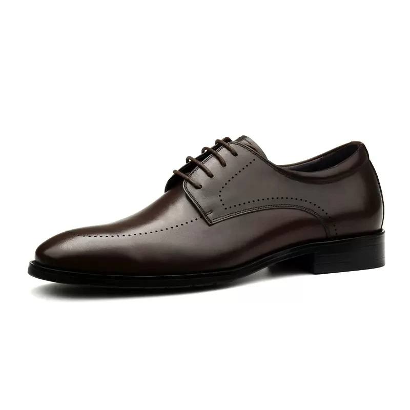 HKDQ Men Genuine Leather Oxford Shoes Round Head Laces Up Brogues Black Formal Shoes Wedding Office Party Brown Dress Men Shoe