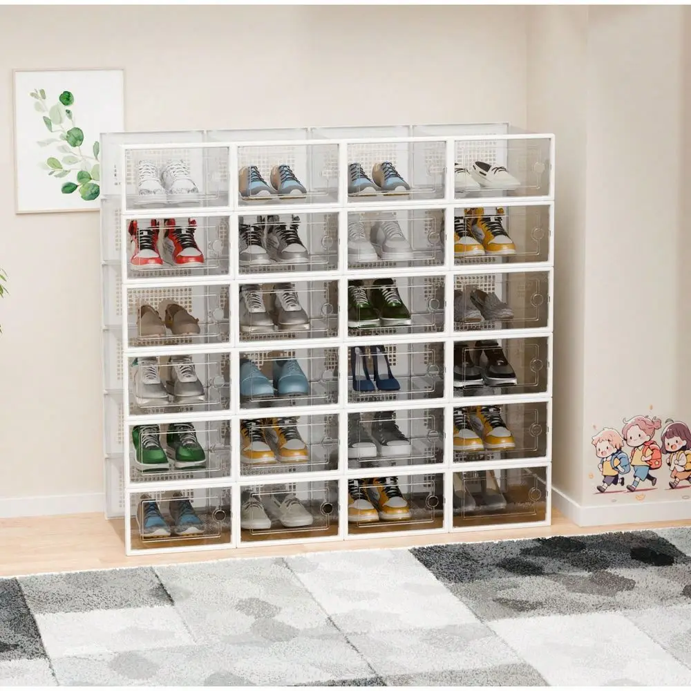

24pcs Thick Transparent Plastic Shoe Boxes With Lids, SpaceSaving Sneaker Storage Container, Suitable For Entryway Closet Dormi
