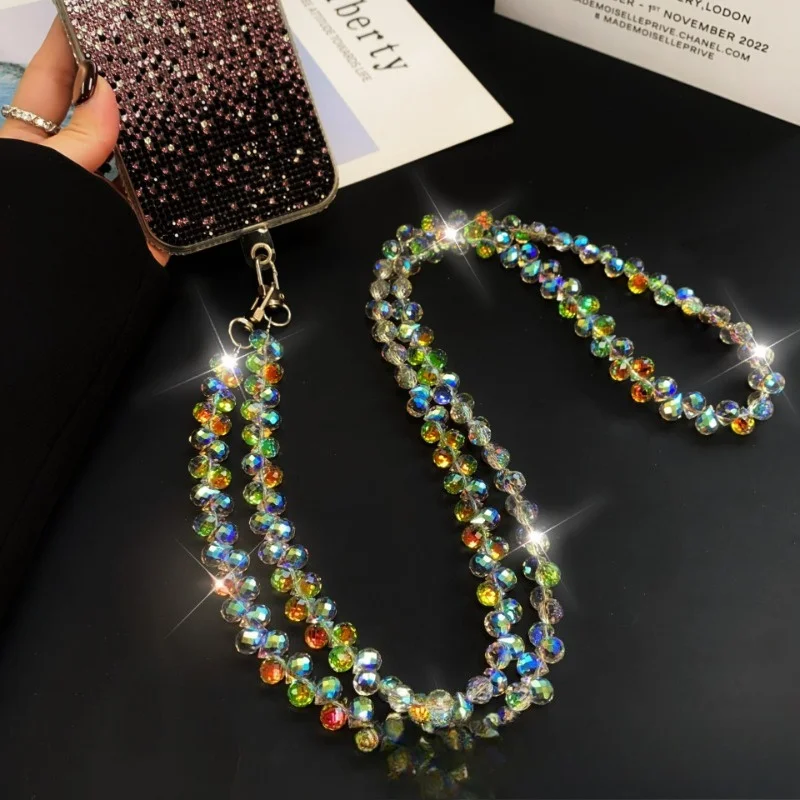 

Light Luxury and Sparkling Crossbody Can Carry Mobile Phone Lanyard Women's Mobile Phone Chain Bag Handmade Bead Hanging Chain