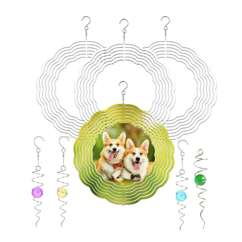 

AC76-8 Inch Sublimation Wind Spinner Blanks DIY Wind Spinner Blanks +Ball Spiral Tail For Suspension Trim For Yards Garden