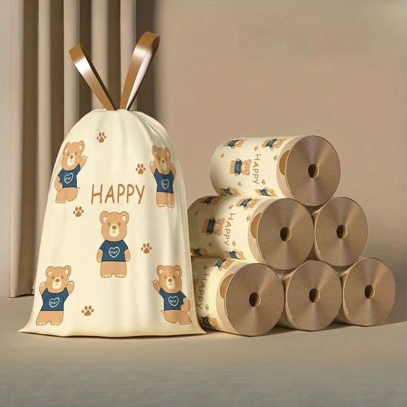 50 Stück süßer Bären-Müllsack mit Kordelzug, dicker Anti-Riss-Plastikbeutel, geeignet für Küche, Badezimmer, Schlafzimmer
