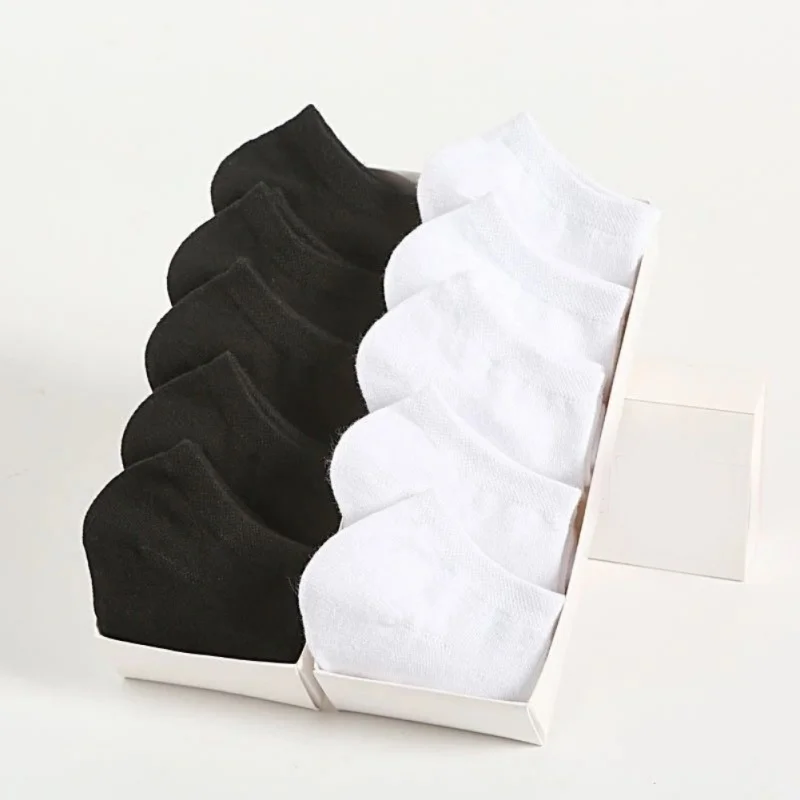 5Pairs Breathable Men's Socks Short Ankle Elastic Solid Color Mesh High Quality Cotton Socks