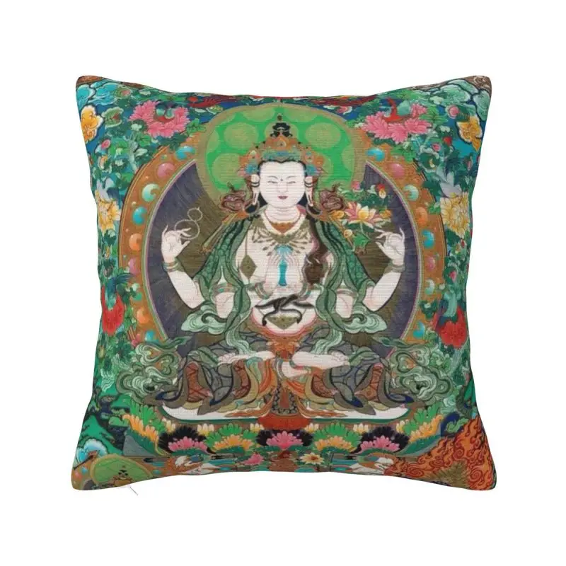 Custom Buddhist Thangka Art Nordic Throw Pillow Cover Living Room Decoration Buddha Buddhism Mystical Meditation Cushion