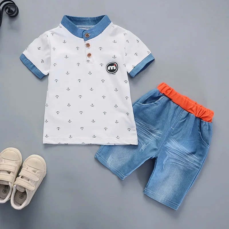 2022 Summer boys clothes sets Baby boy fashion print T-shirt + shorts  2 pieces baby cotton clothing set