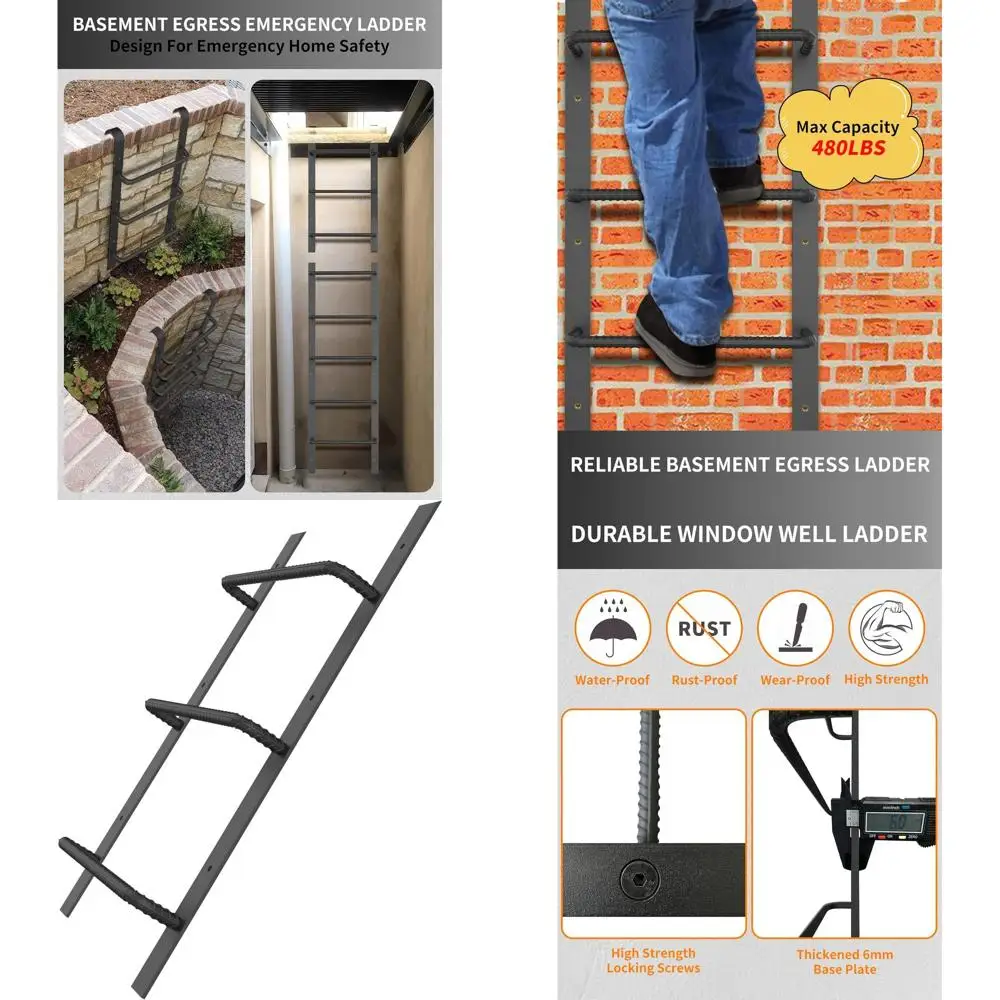 

Сверхмощная стальная агрессивная лестница, 3-ступенчатая оконная эвакуация, матовый черный, 34,2x17,9 для домашней экстренной безопасности