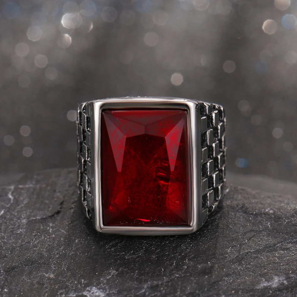 Big Antique Red Ruby Stone Crystals Women Men Cool Punk Mystery Opening Finger Rings Jewelry