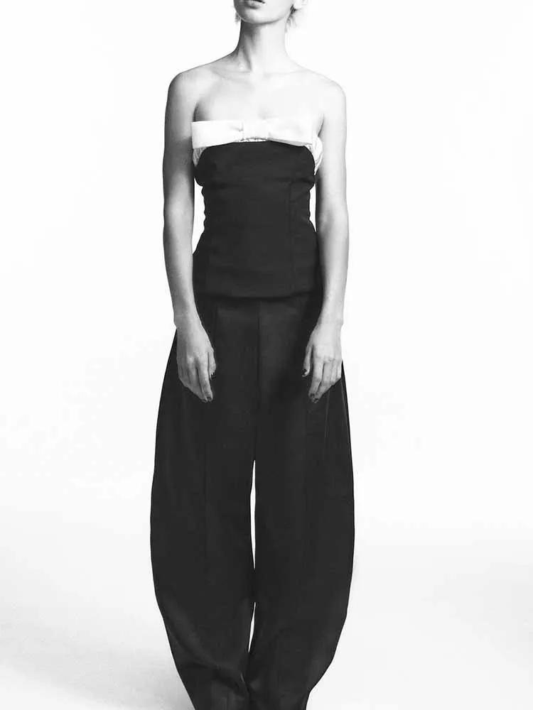 

Зимнее новое поступление в европейском и американском стиле, модная женская одежда, лоскутный топ без бретелек с бантом