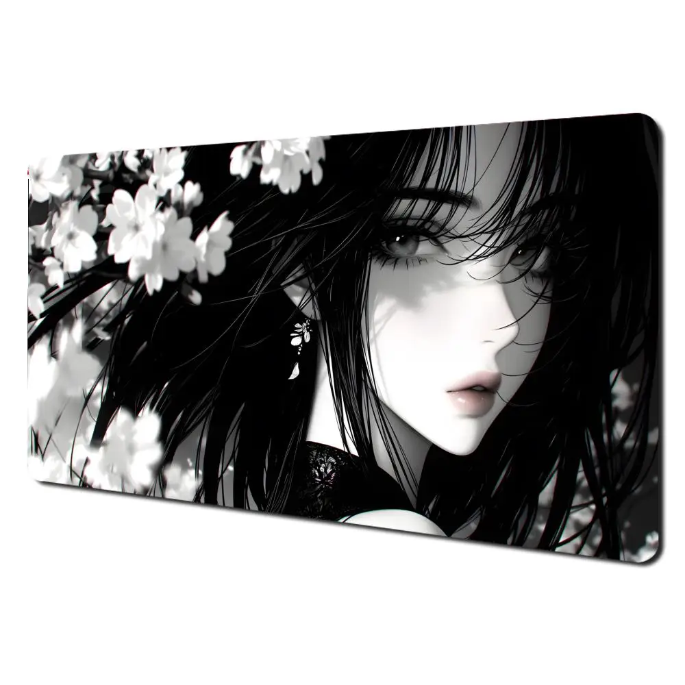 Ink Sakura Girl Mauspad, großes Gaming, rutschfest, Kunst-Mauspad, Computer, Laptop, Tablet, Matte, Tischkissen, Mini-PC, Spielmatte, Mauspads