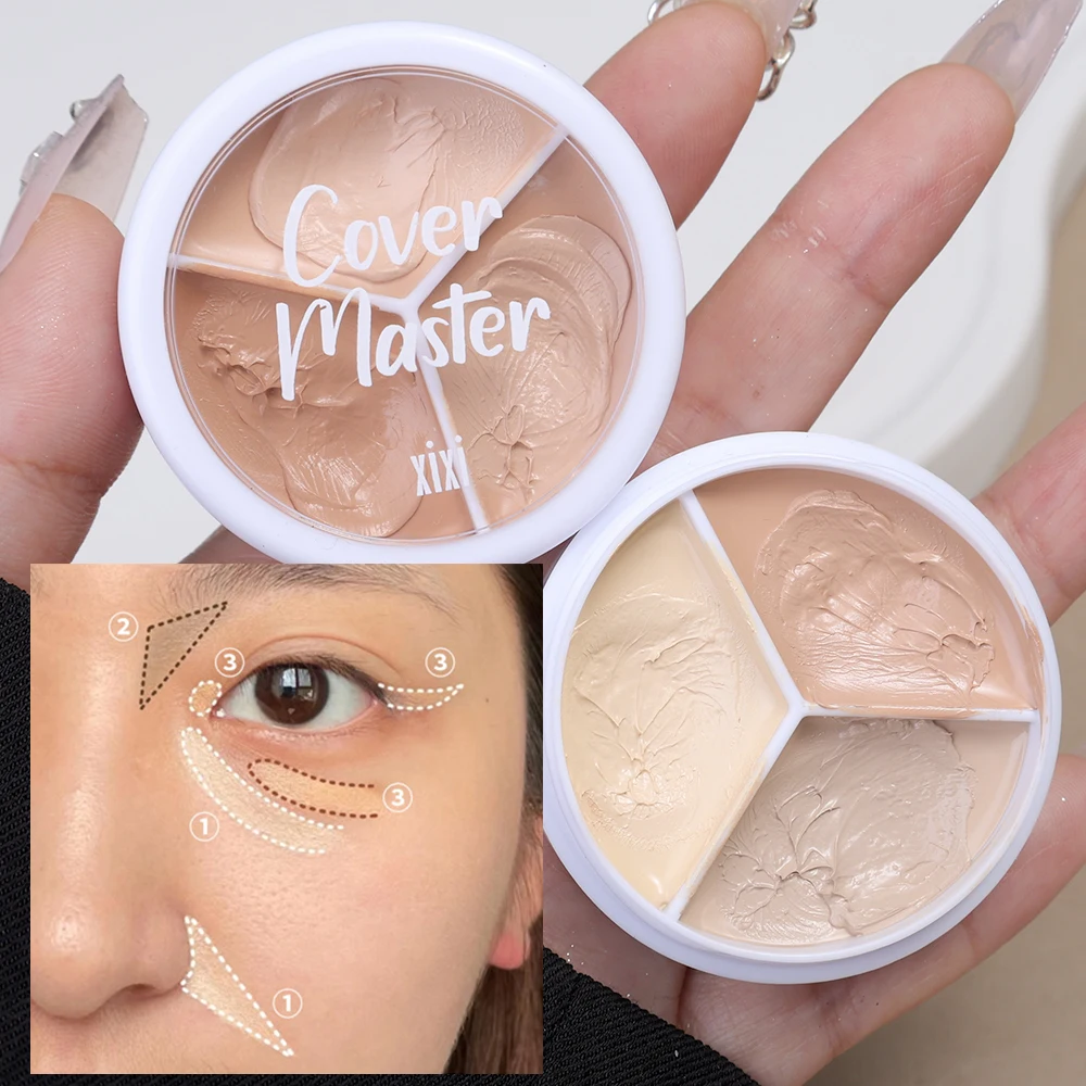 3-Color Concealer Palette Waterproof Lasting Full Cover Face Makeup Cover Dark Circles Acne Pore Foundation Base Cream Cosmetic