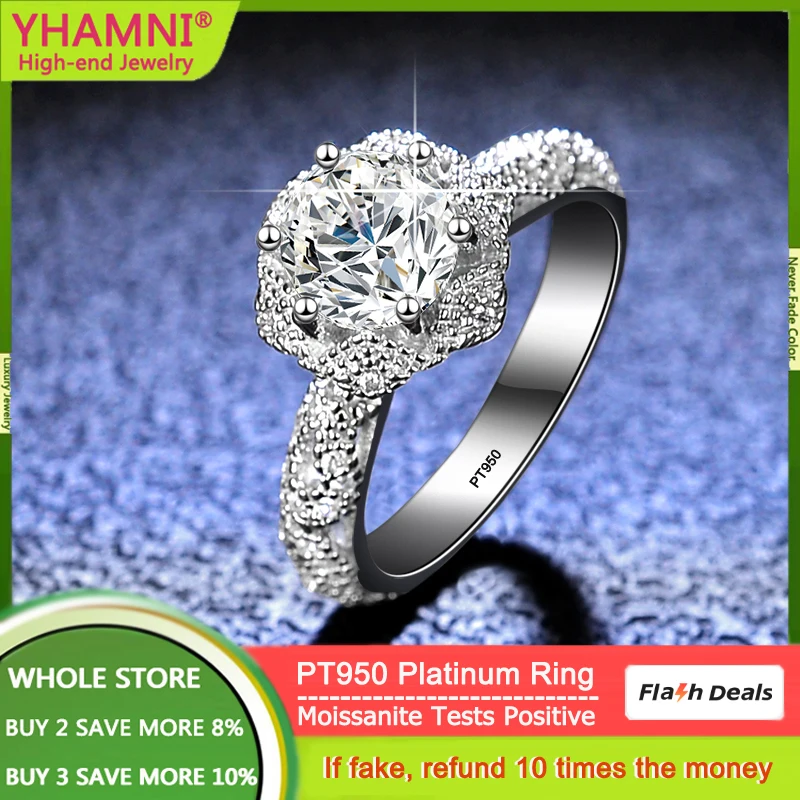 Imagem -02 - Super Luxo Pt950 Anel de Platina para Mulheres Eterno Casamento Banda Vvs Carat Moissanite Anel de Diamante Jóias Finas Acessórios Noiva