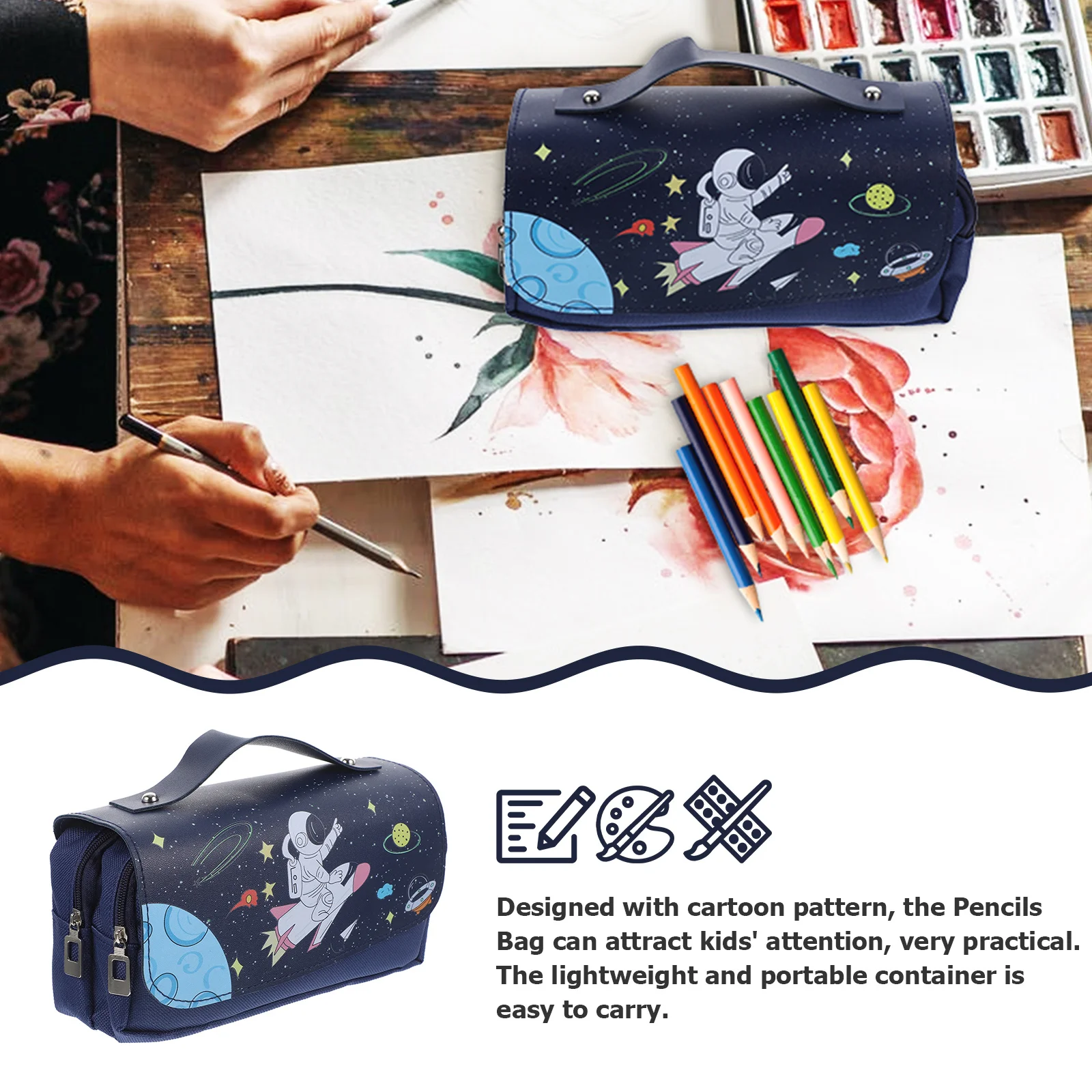 Large Capacity Adorable Pencil Bag Portable Pen Storage Pouch with Zipper Multi-Function Daily Pencil Pouch Convenient Handheld