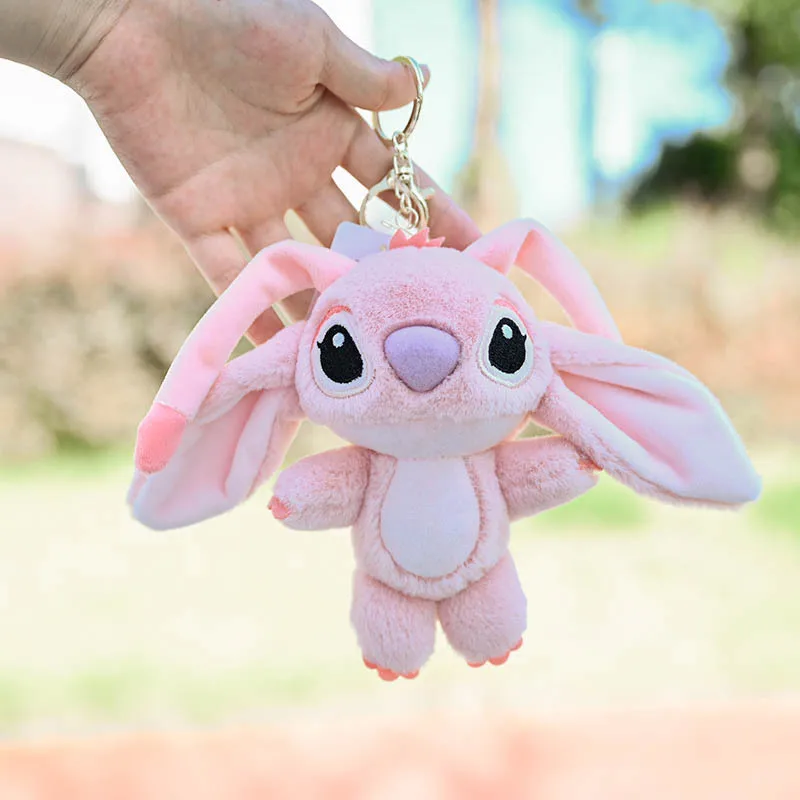 12cm Disney Kawaii Stitch Plush Keychain Toy Lovely Lilo & Stitch Doll Angel Plushies Cute Cartoon Pendant Girls Birthday Gift