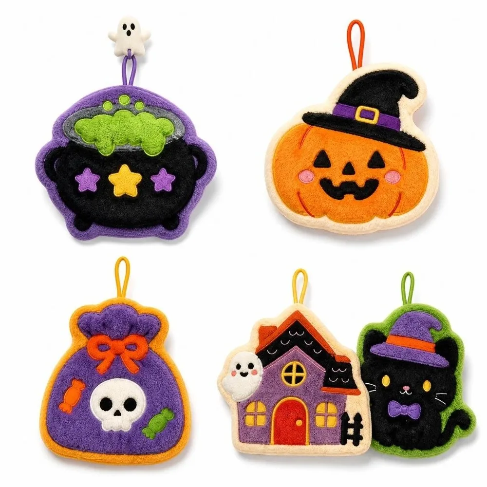 Embroidered Design Halloween Hand Towels Hanging Loop Funny Pattern Embroidered Hanging Towels Washable Material Soft Fabric