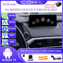 10.25 Inch For MAZDA CX-9 CX 9 CX9 2016-2021 Dual System Car Stereo Multimidia Car Radio Android14 Octa Core 8G+256G GPS 4G WIFI