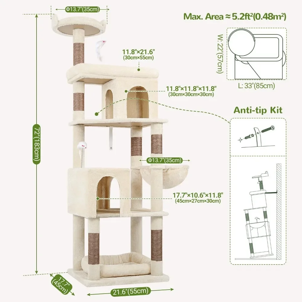 

Heavy Duty Cat Trees Large Cats,Sturdy 72inMaine Coon Cats Tree for Large Cat 20lbs+Heavy Duty Cats Tower for Adult Biggest Cats