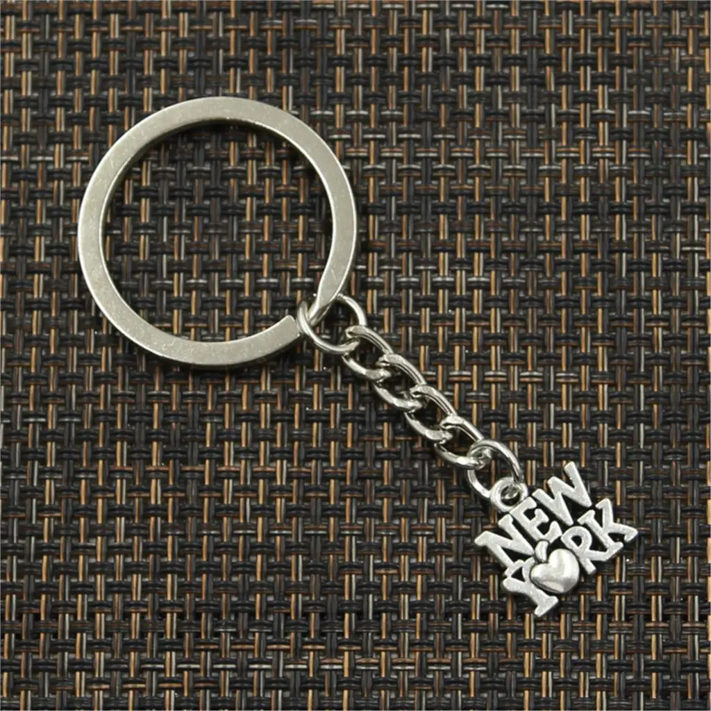 패션 하트 뉴욕 14x14mm 펜던트 30mm 열쇠 고리 금속 체인 실버 컬러 남성용 자동차 선물 기념품 키 체인, 드롭 배송