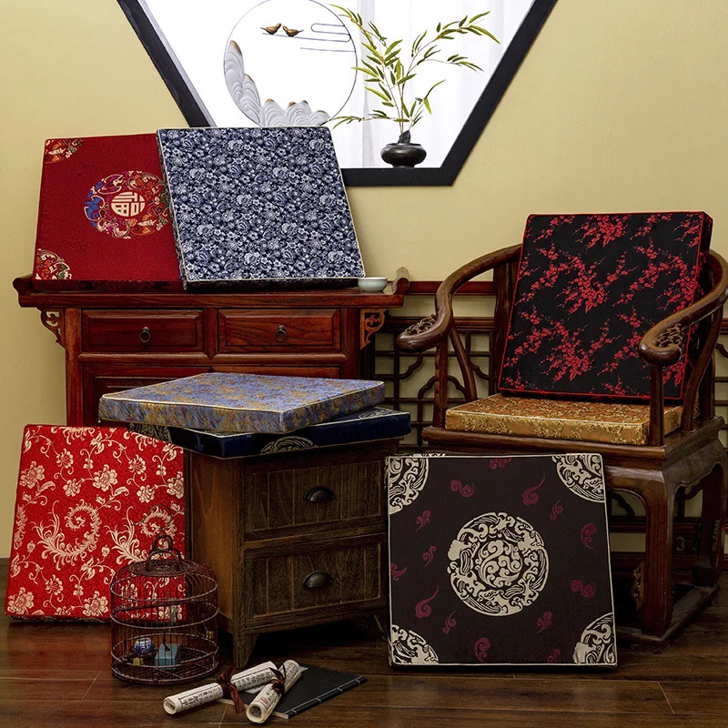 Image of Klassisches chinesisches Sofakissen-Set aus Palisander mit rutschfester Unterseite, dickes Sitzpolster aus hochdichtem Schaumstoff für Stuhl, Hocker, Teehausbank