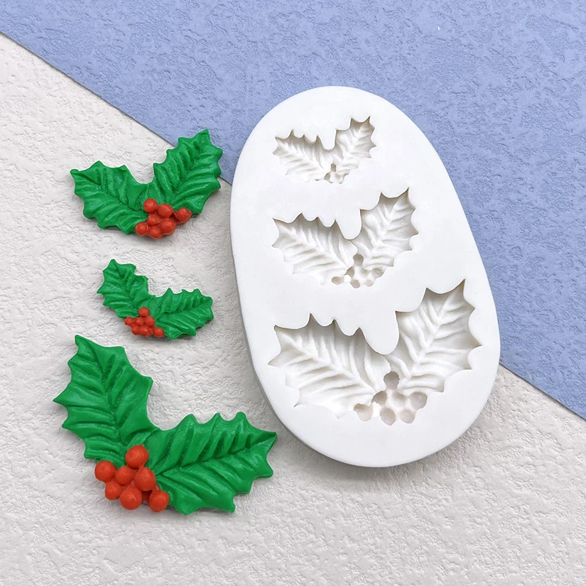 Holly Berry Christmas Silicone Sugarcraft Mold Resin Tools Cupcake Baking Mould Fondant Cake Decorating Tools