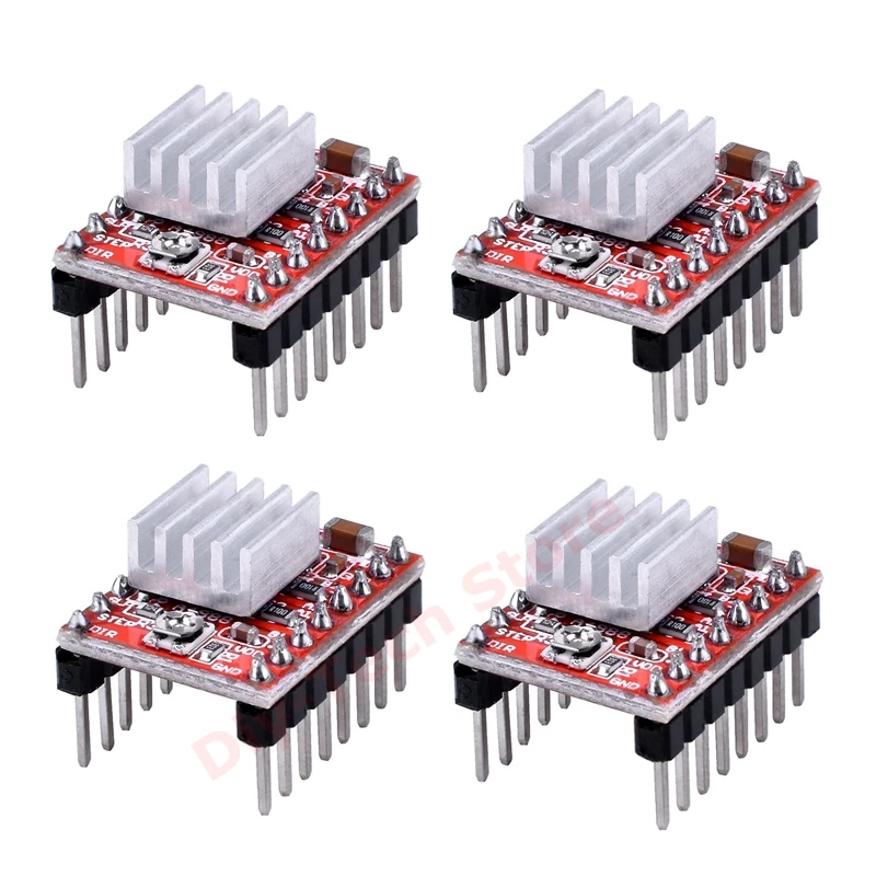 4Pcs A4988 Stepstick Stepper Motor Driver Module with Heat Sink for 3D Printer Reprap Suitable for Mendel Huxley Arduino