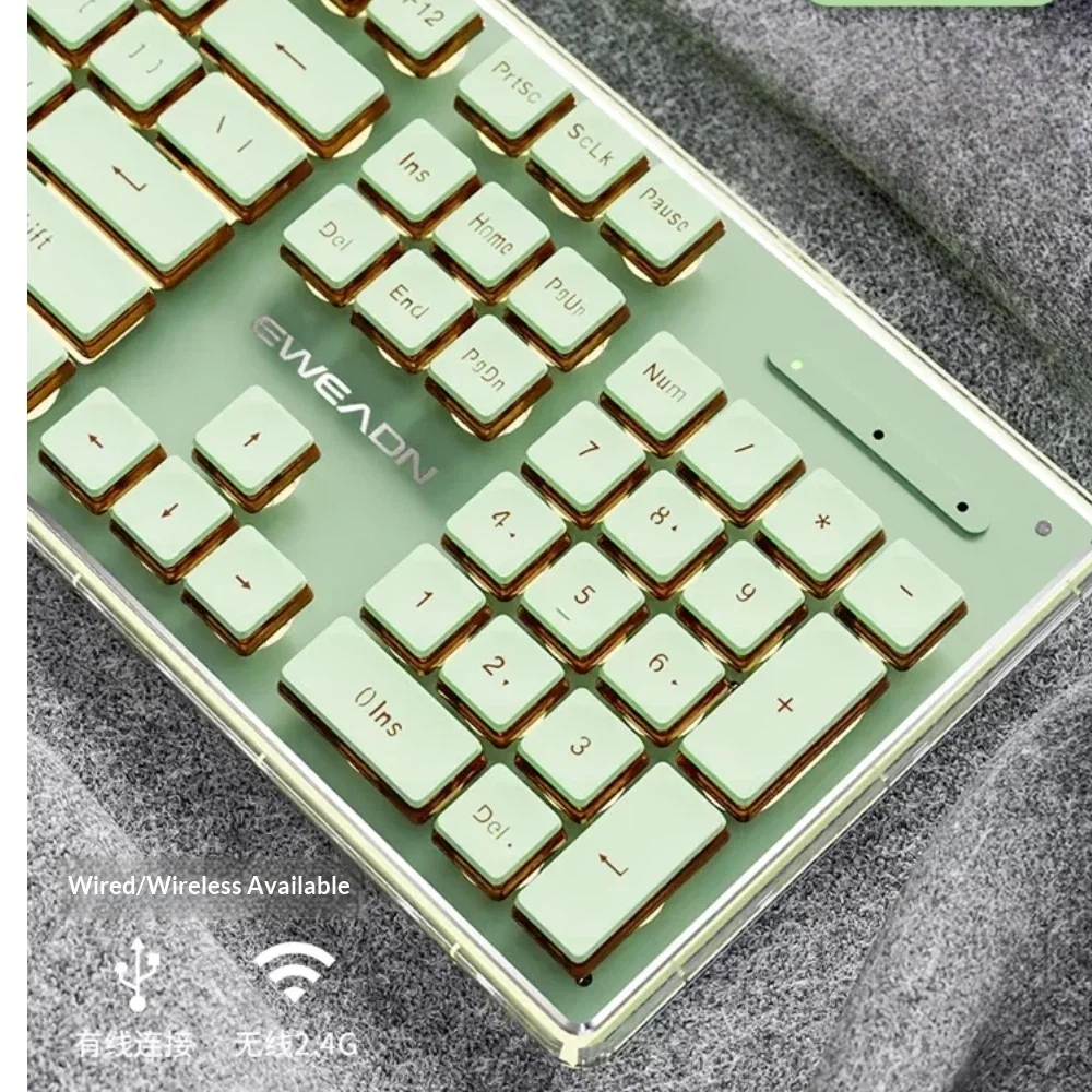 EWEADN Qianxingzhe V3 Silent Keyboard Mouse Combo Green Mechanical Feel Backlit Wired Wireless Bluetooth 24G For Women Office