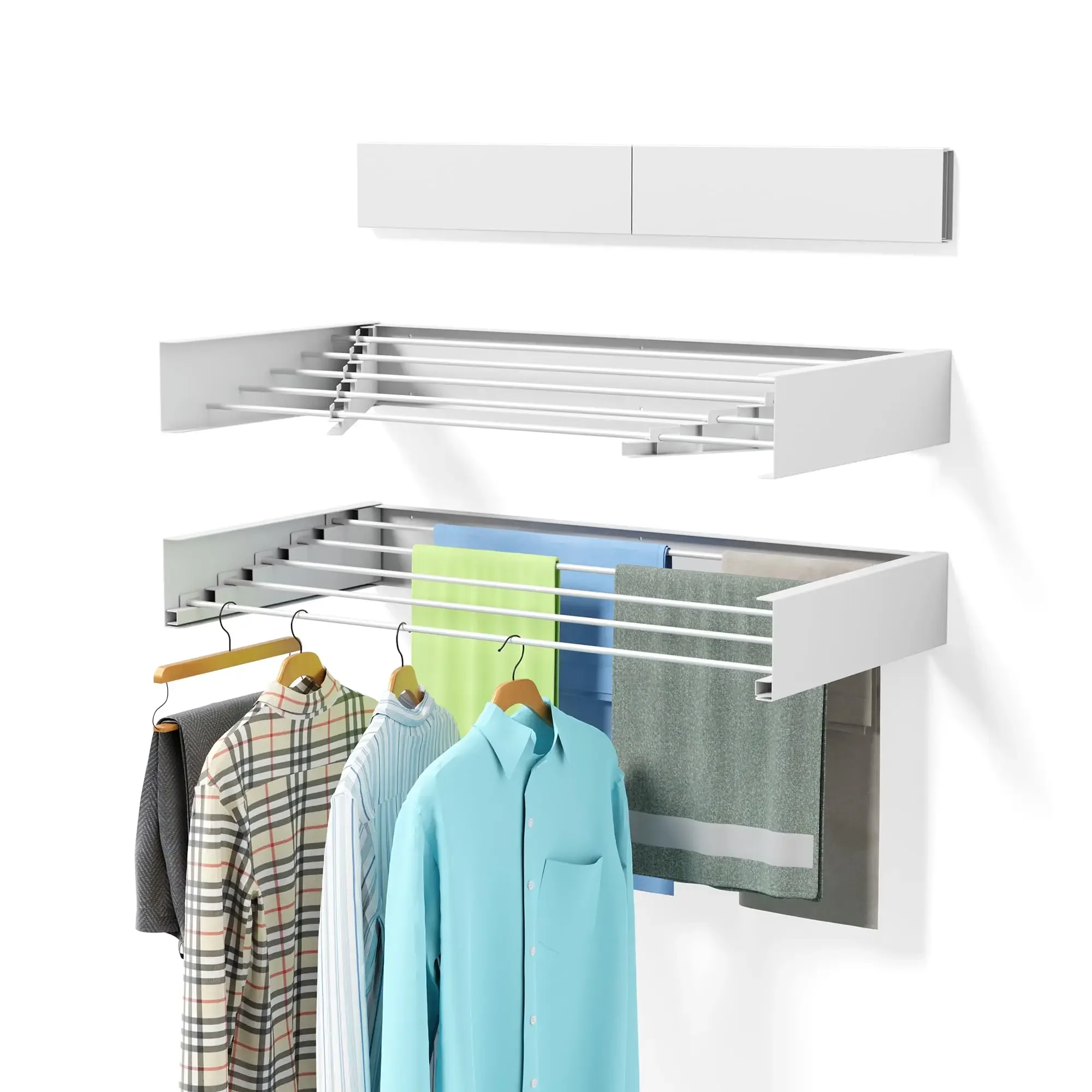 

Laundry Drying Rack Collapsible Wall Mounted Clothes Drying Rack Length 80cm&1meter 5 Aluminum Rods, 60lb Capacity Laundry Racks